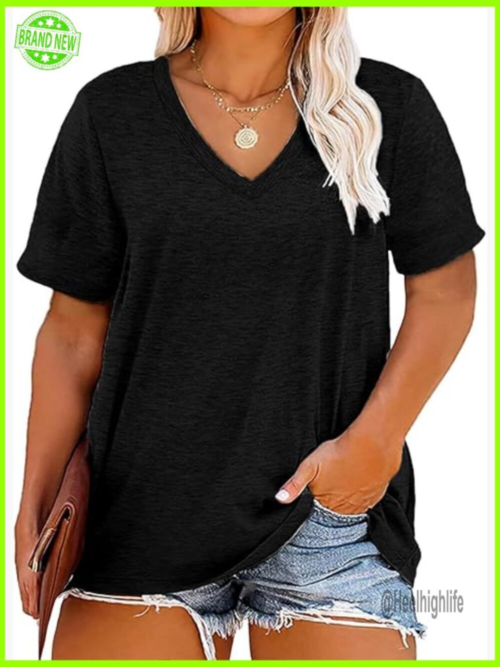 Plus Size V-Neck T-Shirt Loose Fit Short Sleeve Summer Top Casual Tee